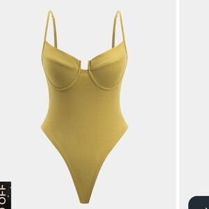 Golden Olive Shapewear Bodysuit with Adjustable Straps and Contoured Design